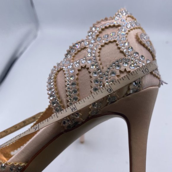 XYD Pink Peep Toe Half D'Orsay Mesh Crystal Studded High Heels Pump - Picture 9 of 12